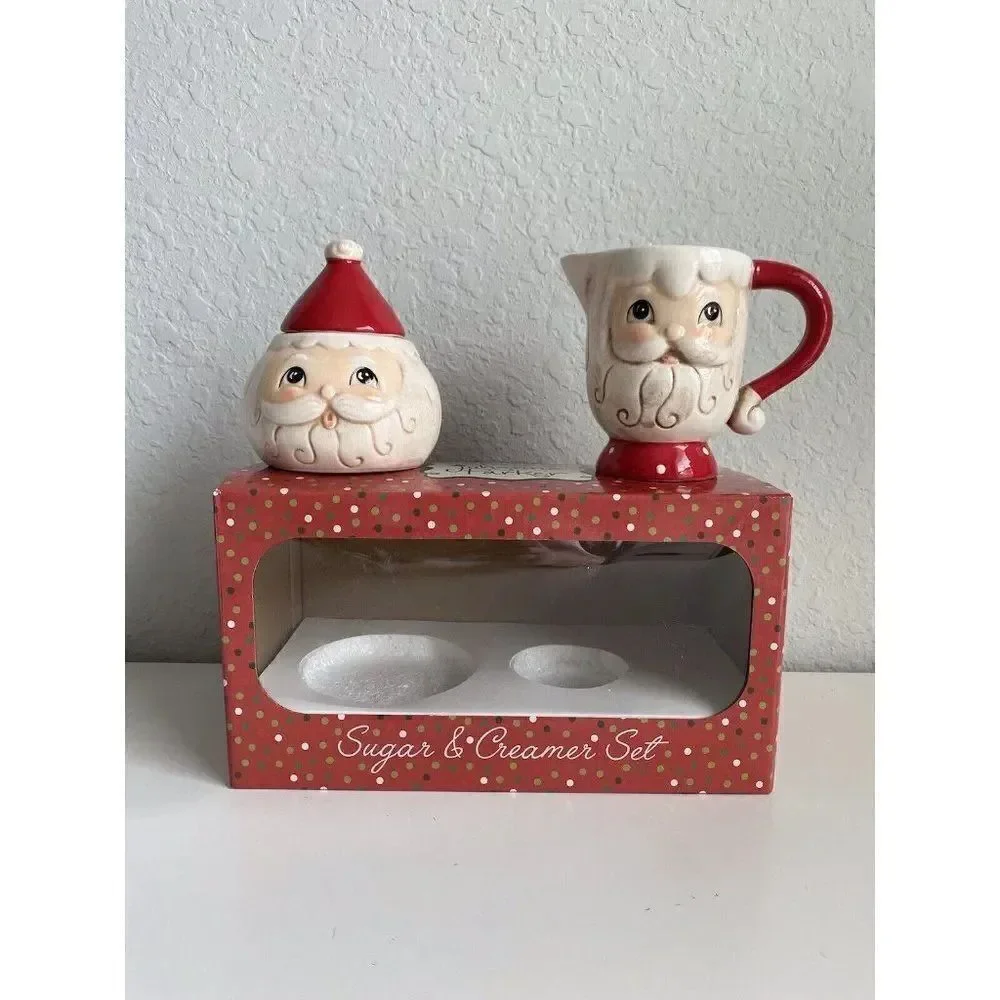 Johanna Parker Transpac‎ Retro Santa Claus Creamer Sugar Set Christmas Decor NEW